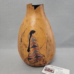 2004 SIGNED Southwestern Art Gourd Vase Painted Handmade Joan Mitchell KS